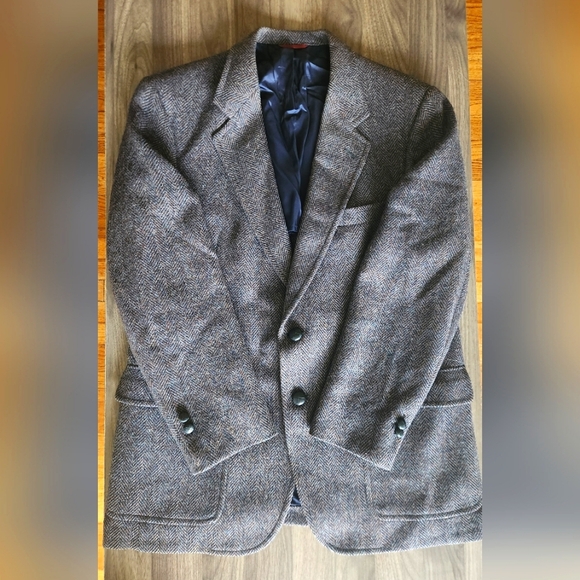 VTG Hart Schaffner & Marx Pure Virgin Wool Blazer Suit Coat Grey Herringbone EUC - Picture 3 of 12